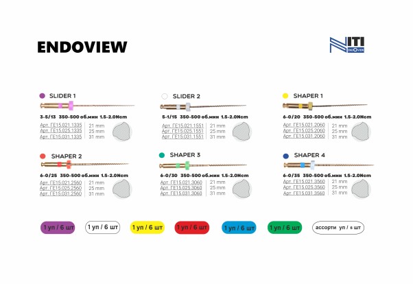 ENDOVIEW (13/03) - файлы для корневой обработки, тип NiTi 25мм (6шт), Geosoft / Россия-Израиль